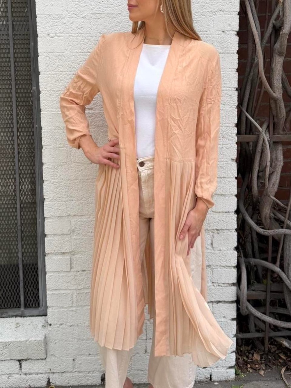 Zara peach pleated longline cardigan Size S #spring #boho